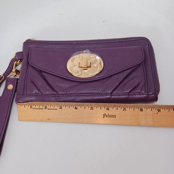 Emma Fox Wristlet Wallet Purple Leather Gold Tone Classic Zip Around - Picture 7 of 12